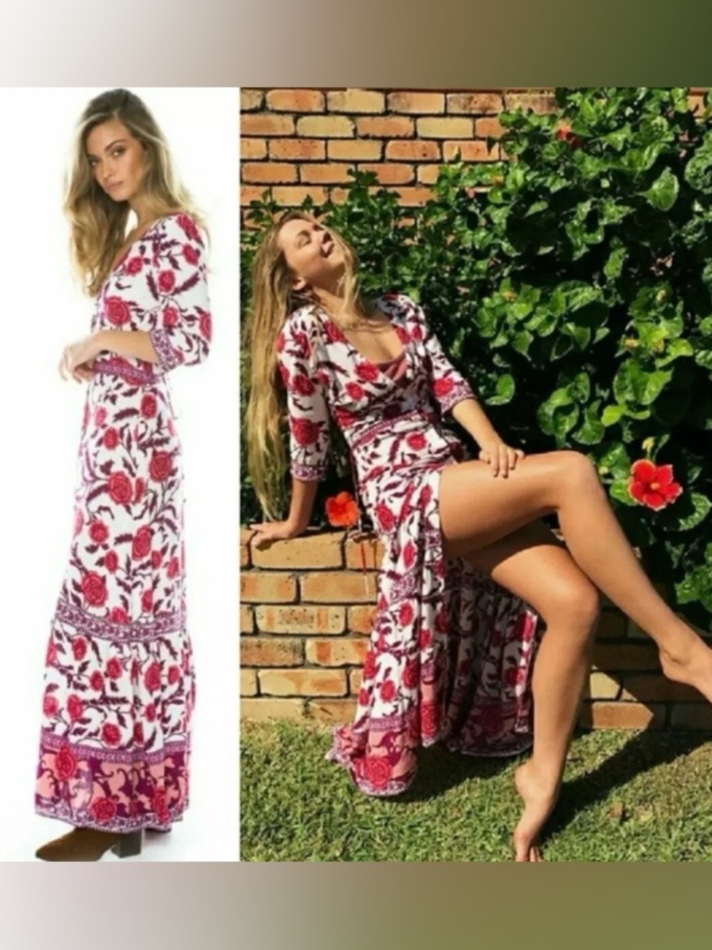 Arnhem Carolina Rose Floral Print Maxi Dress, Size AU14/US10